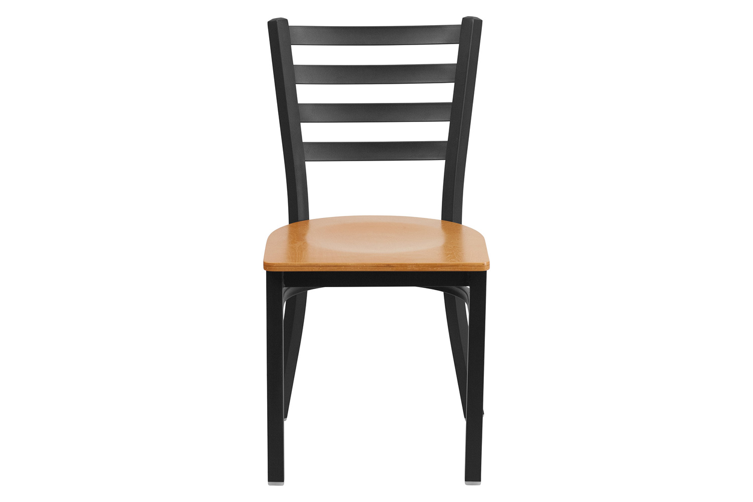 BLNK HERCULES Series Black Metal Ladder Back Restaurant Chair with Wood Seat - Natural