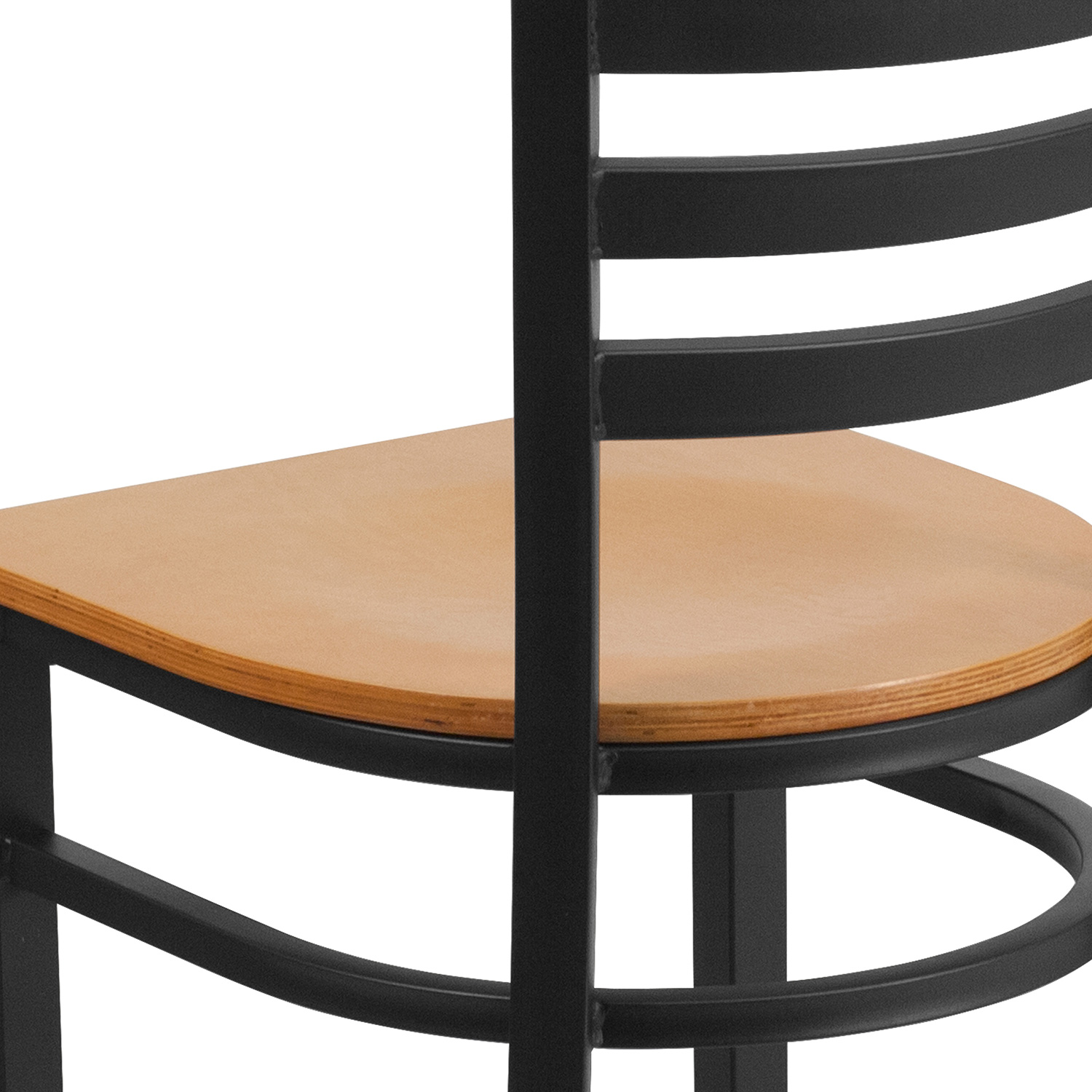 BLNK HERCULES Series Black Metal Ladder Back Restaurant Chair with Wood Seat - Natural