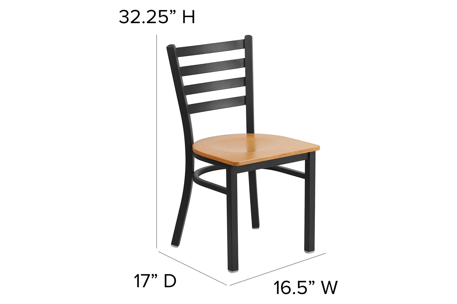 BLNK HERCULES Series Black Metal Ladder Back Restaurant Chair with Wood Seat - Natural