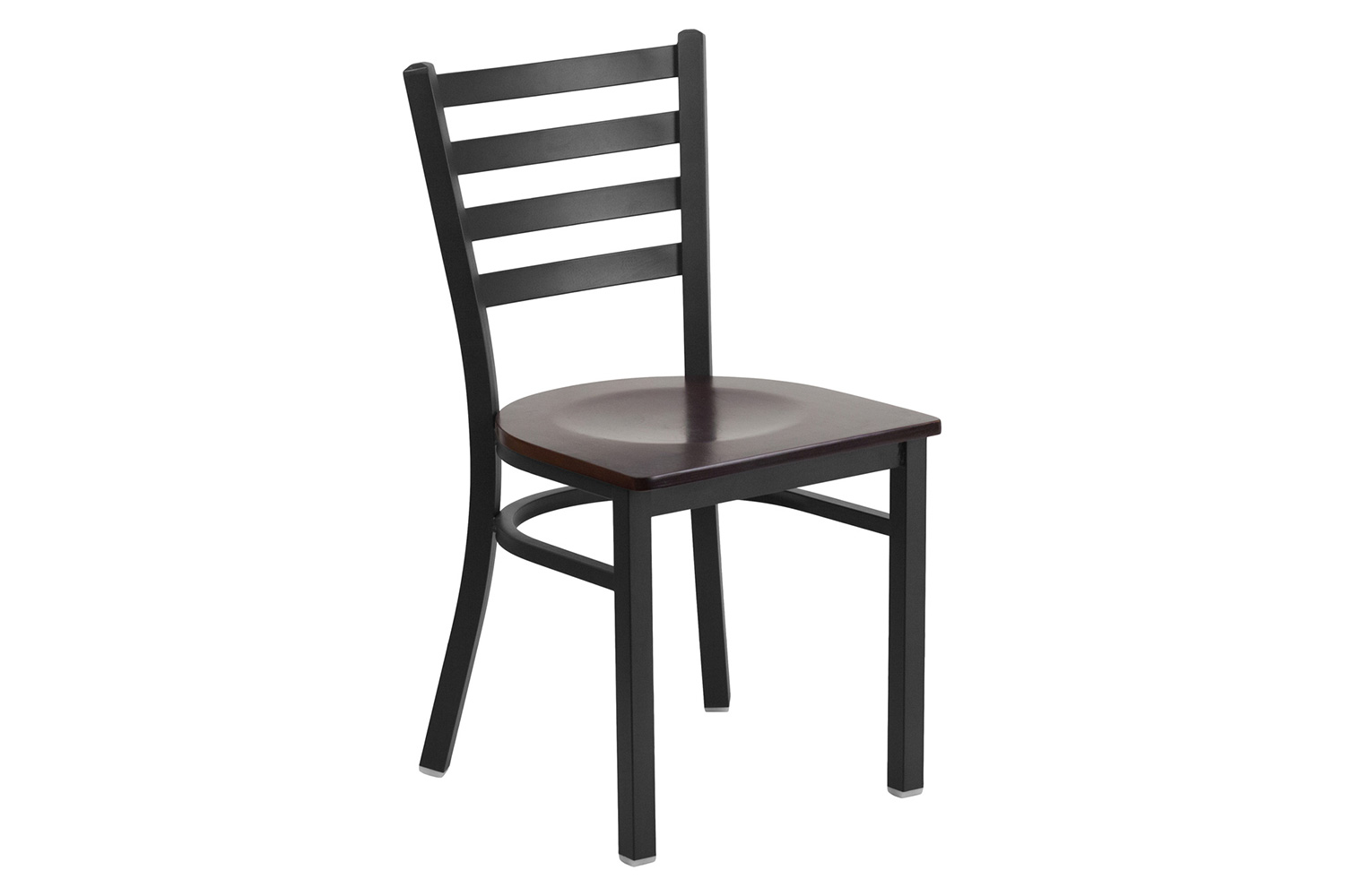 BLNK HERCULES Series Black Metal Ladder Back Restaurant Chair with Wood Seat - Walnut