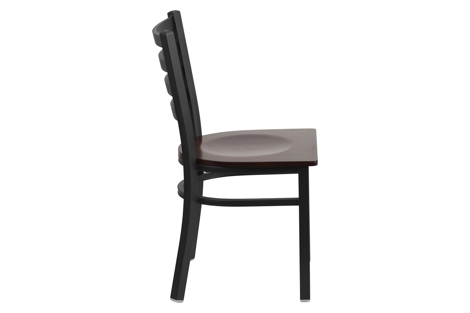 BLNK HERCULES Series Black Metal Ladder Back Restaurant Chair with Wood Seat - Walnut