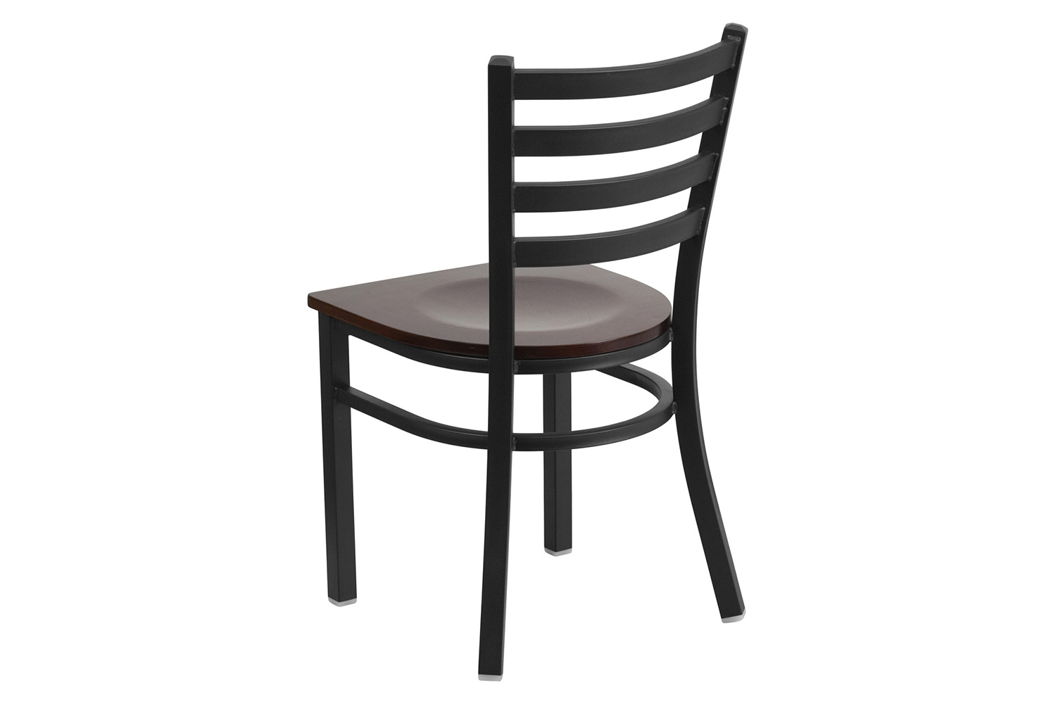 BLNK HERCULES Series Black Metal Ladder Back Restaurant Chair with Wood Seat - Walnut