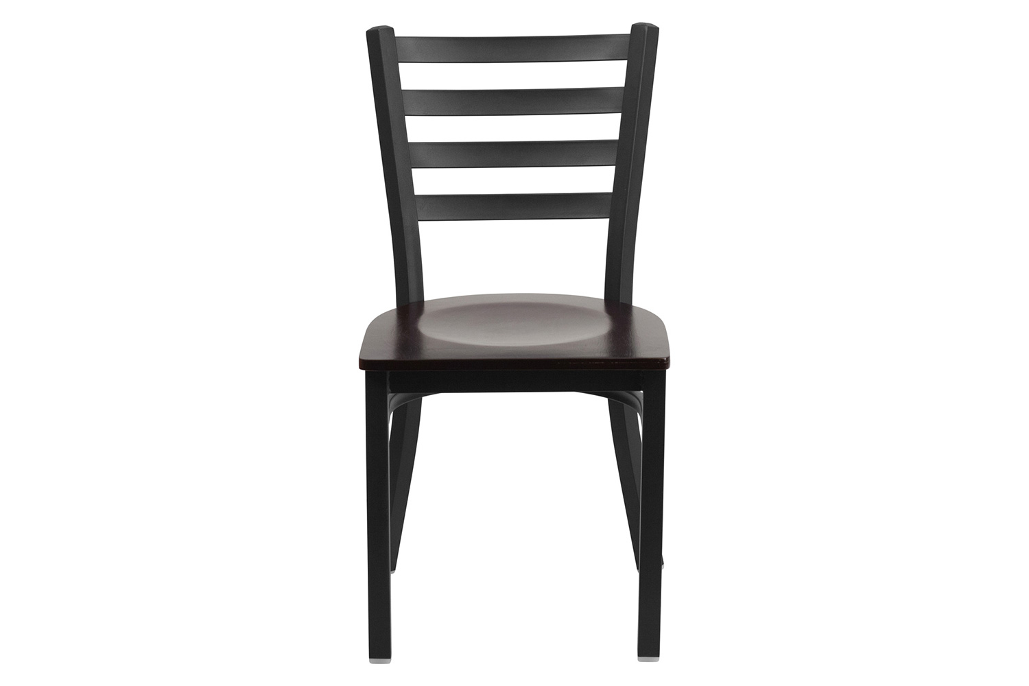 BLNK HERCULES Series Black Metal Ladder Back Restaurant Chair with Wood Seat - Walnut