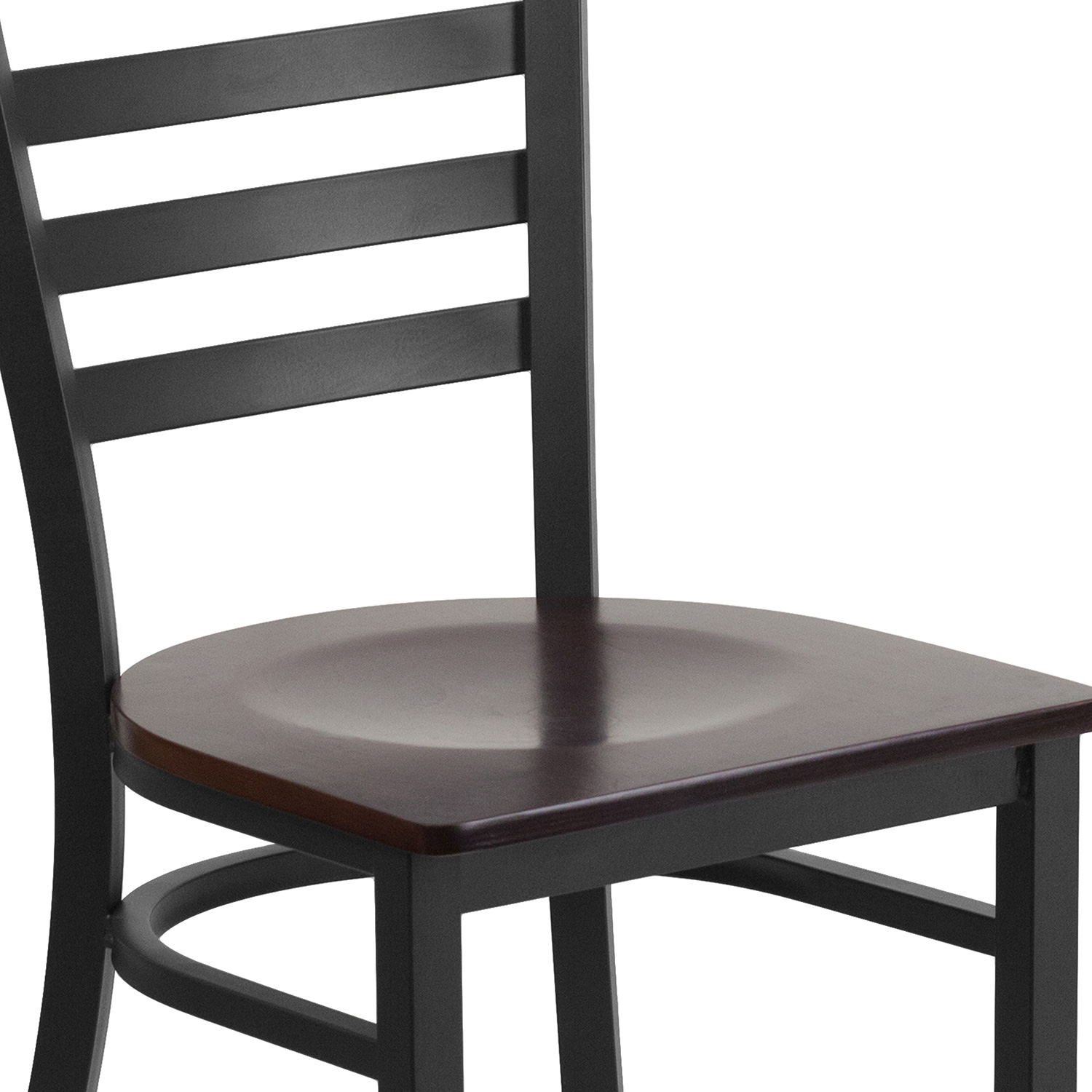 BLNK HERCULES Series Black Metal Ladder Back Restaurant Chair with Wood Seat - Walnut