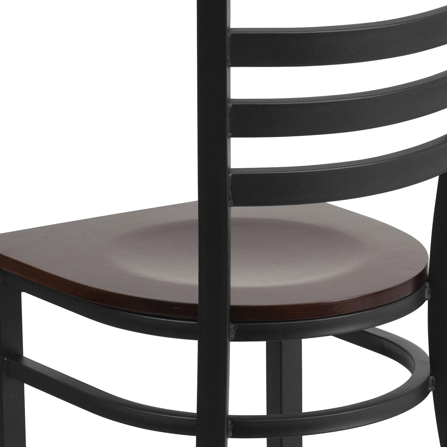 BLNK HERCULES Series Black Metal Ladder Back Restaurant Chair with Wood Seat - Walnut