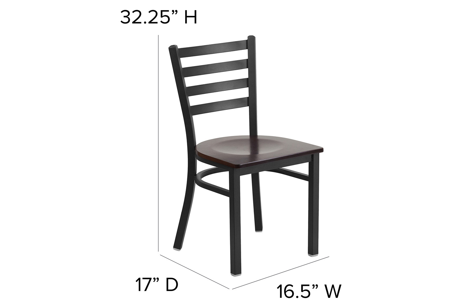 BLNK HERCULES Series Black Metal Ladder Back Restaurant Chair with Wood Seat - Walnut