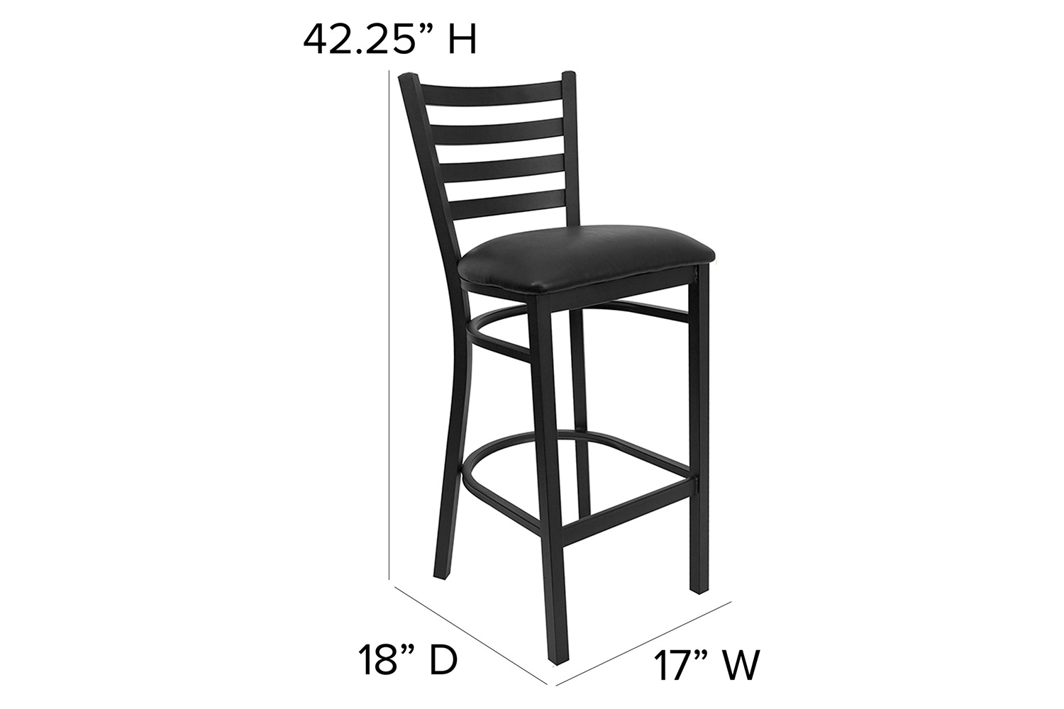 BLNK HERCULES Series Black Metal Ladder Back Restaurant Bar Stool with Vinyl Seat - Black