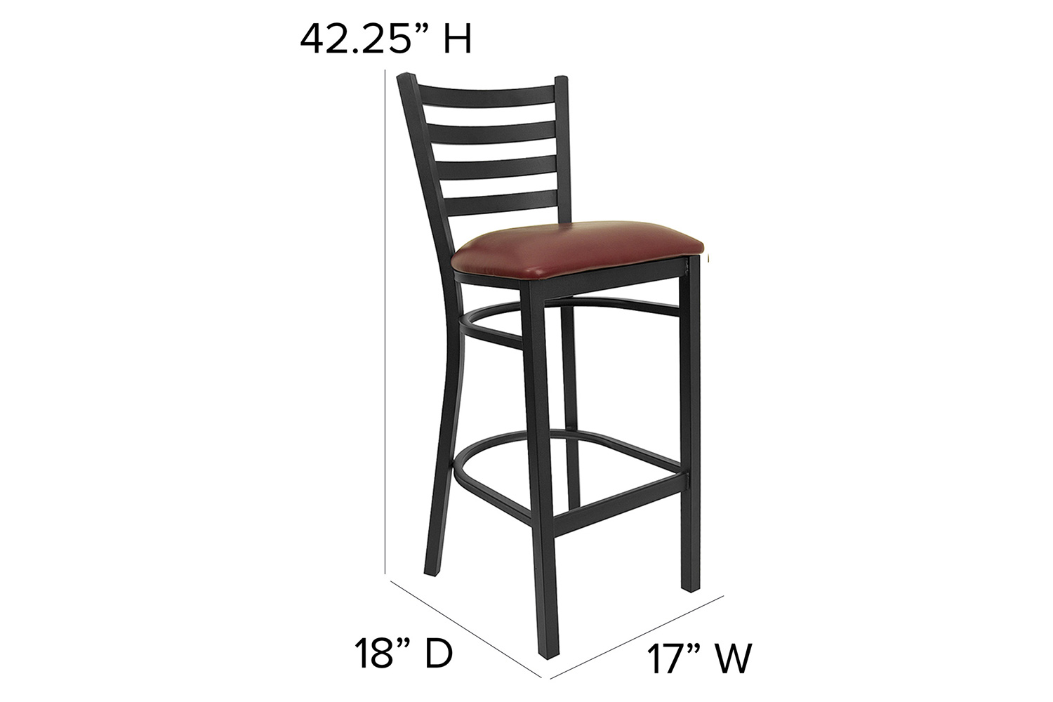 BLNK HERCULES Series Black Metal Ladder Back Restaurant Bar Stool with Vinyl Seat - Burgundy