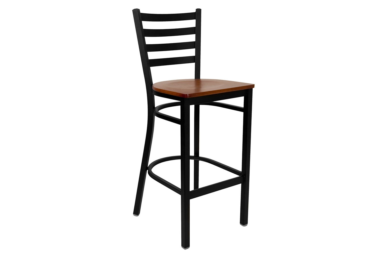 BLNK HERCULES Series Black Metal Ladder Back Restaurant Bar Stool with Wood Seat - Cherry