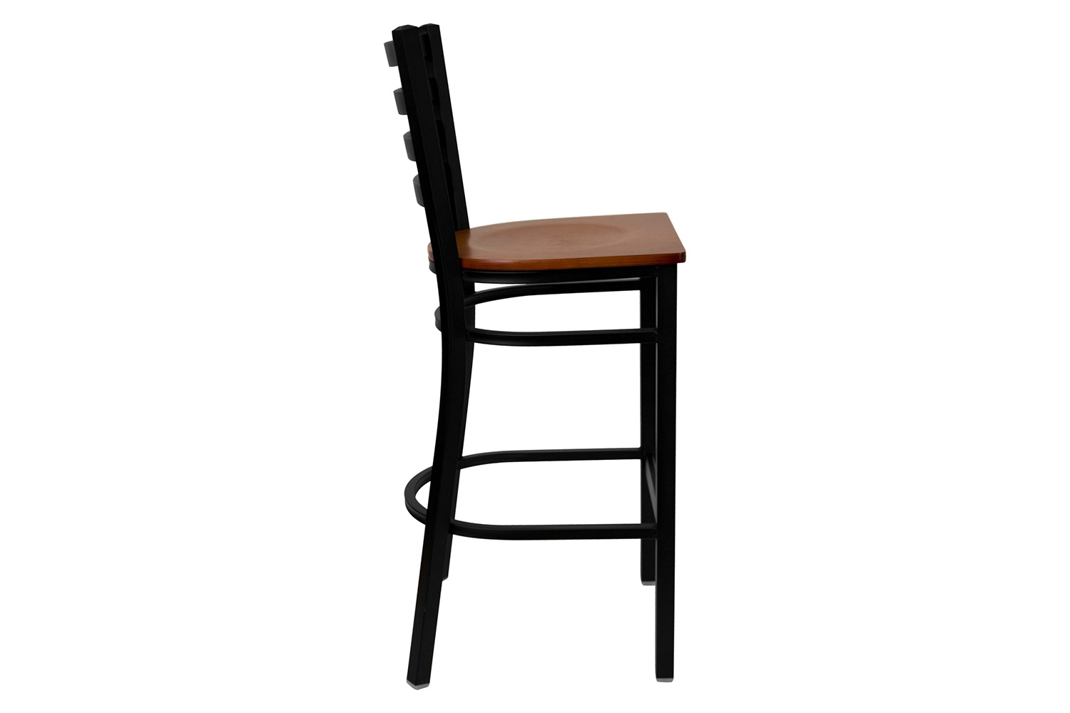 BLNK HERCULES Series Black Metal Ladder Back Restaurant Bar Stool with Wood Seat - Cherry