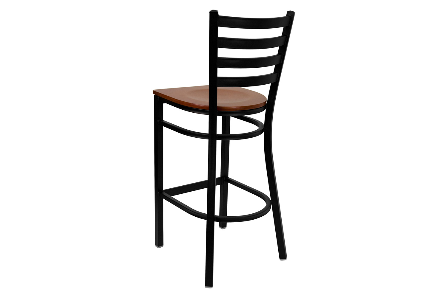 BLNK HERCULES Series Black Metal Ladder Back Restaurant Bar Stool with Wood Seat - Cherry