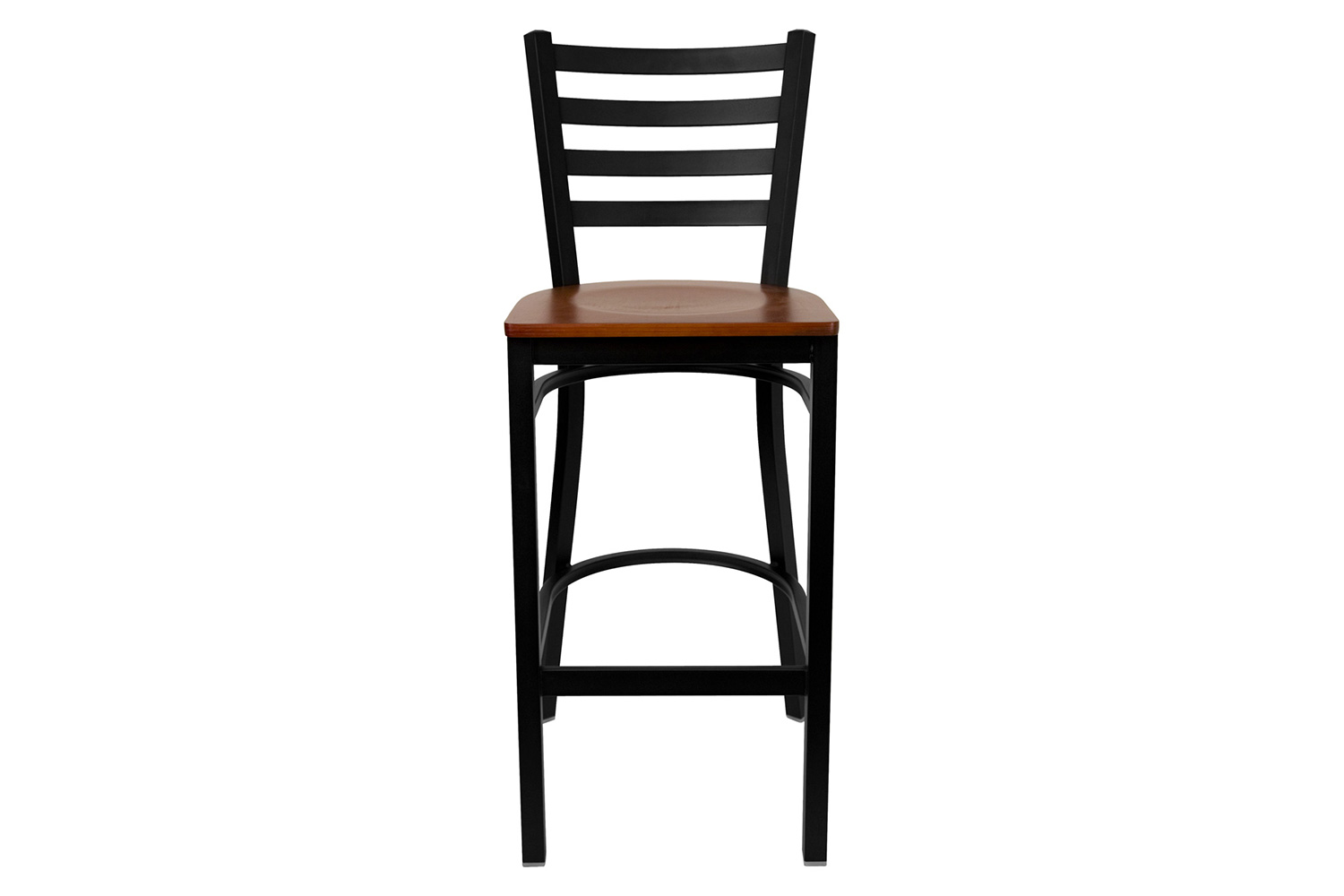 BLNK HERCULES Series Black Metal Ladder Back Restaurant Bar Stool with Wood Seat - Cherry