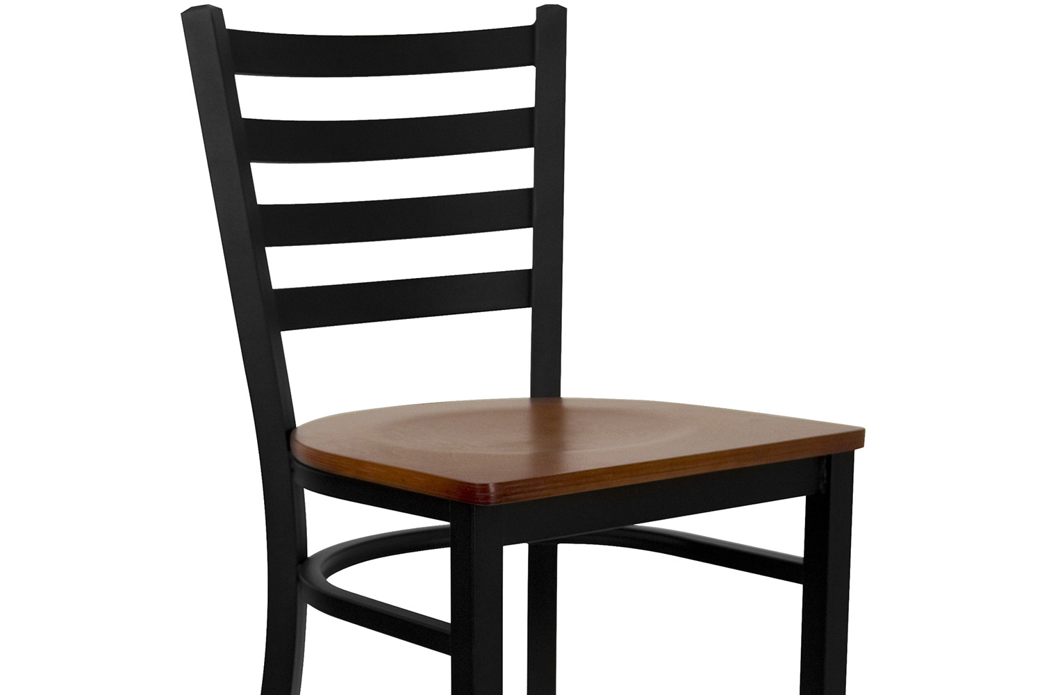 BLNK HERCULES Series Black Metal Ladder Back Restaurant Bar Stool with Wood Seat - Cherry