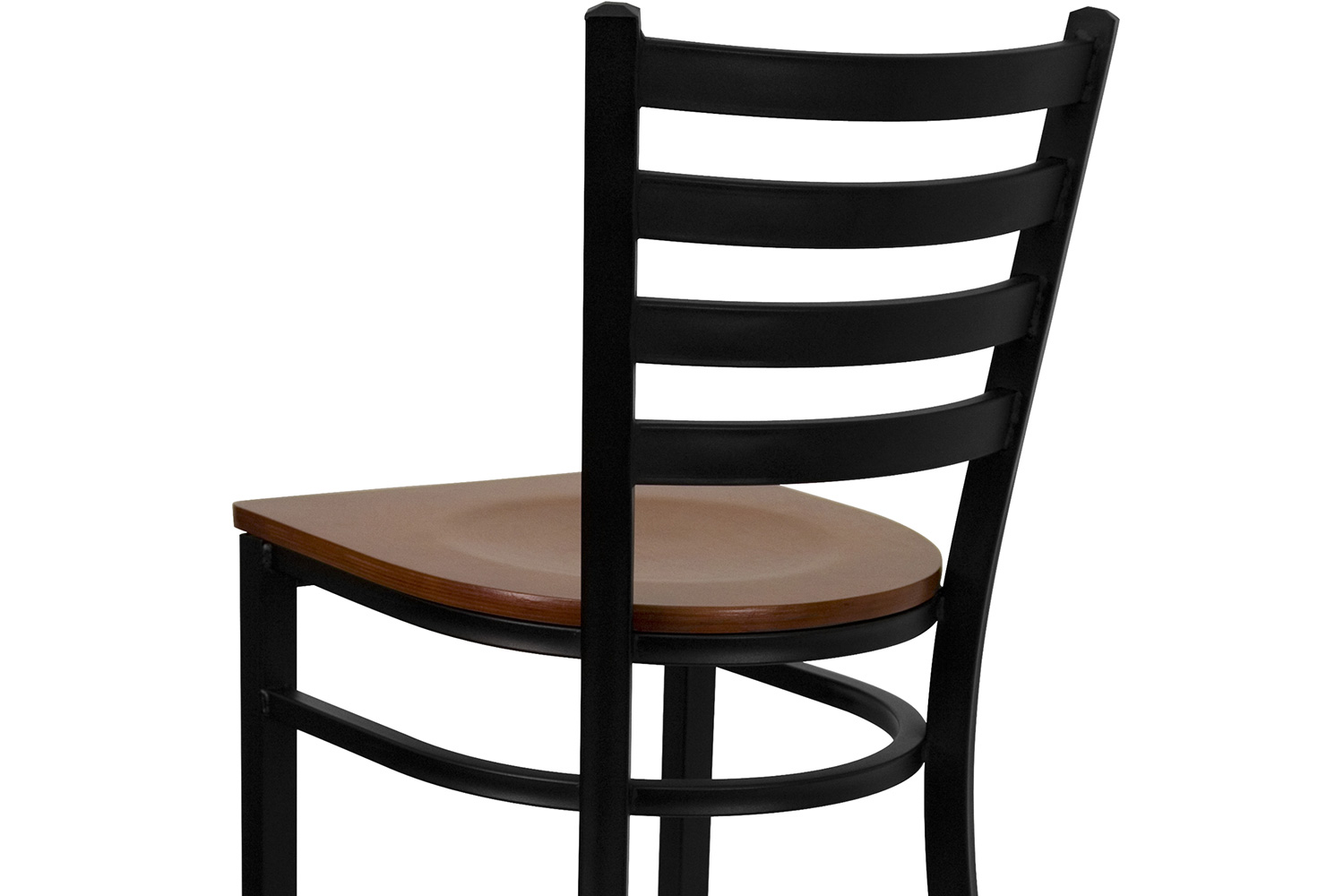 BLNK HERCULES Series Black Metal Ladder Back Restaurant Bar Stool with Wood Seat - Cherry