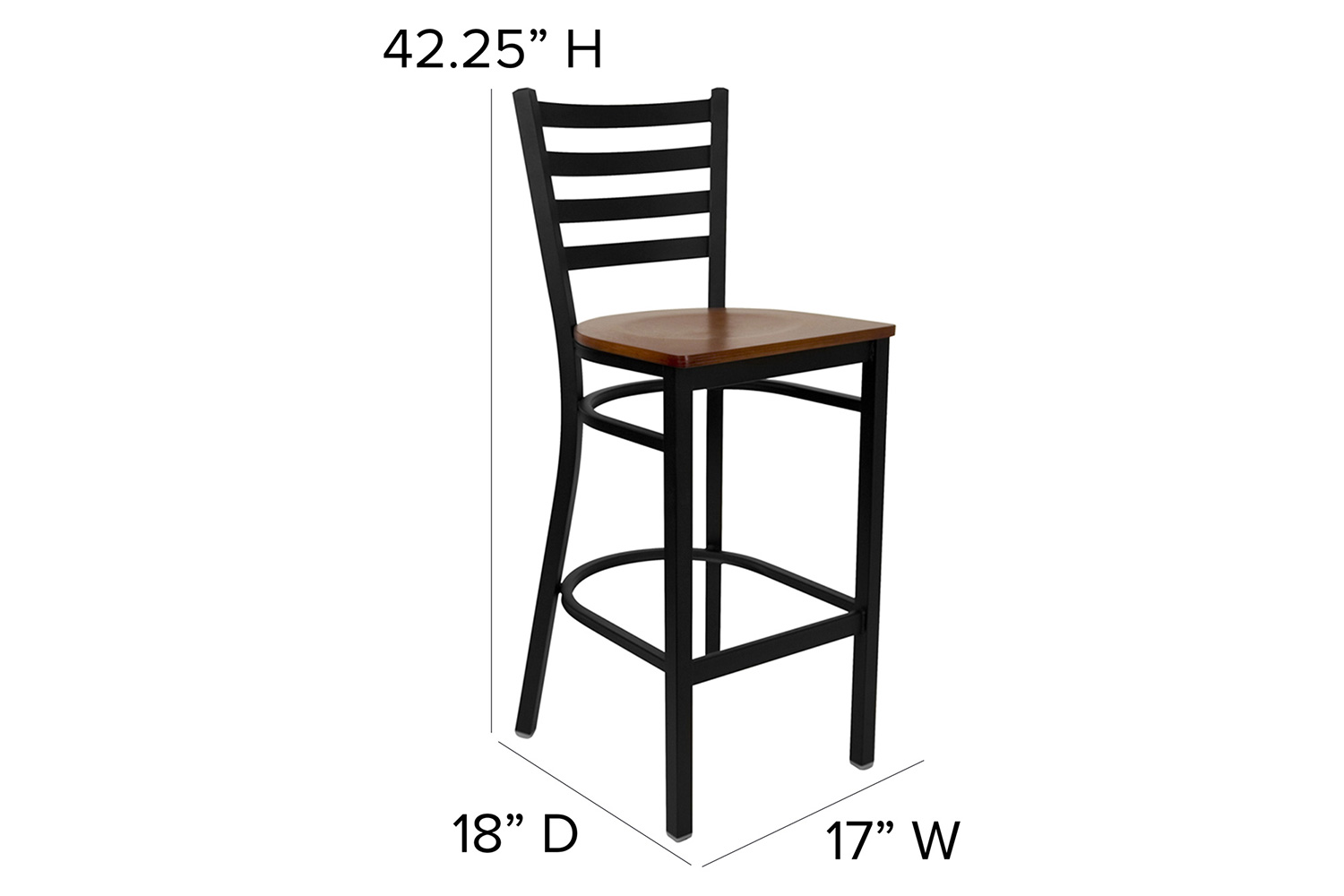 BLNK HERCULES Series Black Metal Ladder Back Restaurant Bar Stool with Wood Seat - Cherry