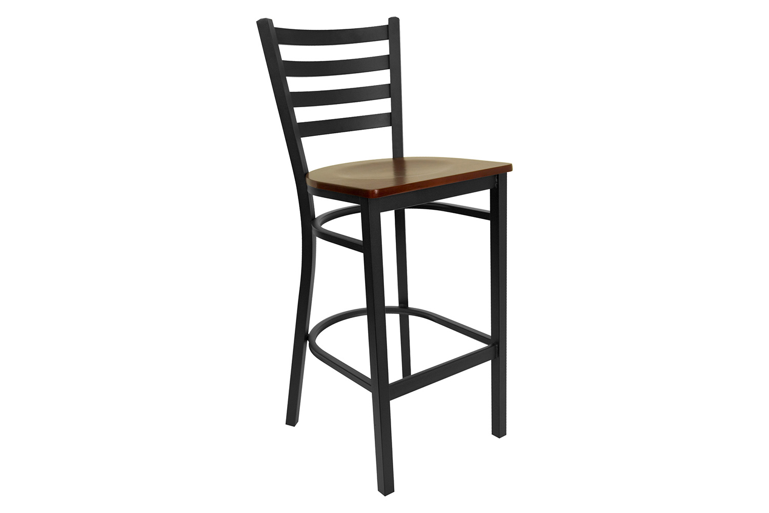 BLNK HERCULES Series Black Metal Ladder Back Restaurant Bar Stool with Wood Seat - Mahogany