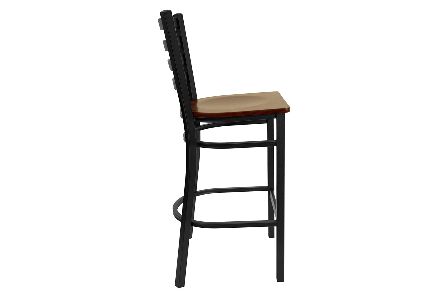 BLNK HERCULES Series Black Metal Ladder Back Restaurant Bar Stool with Wood Seat - Mahogany