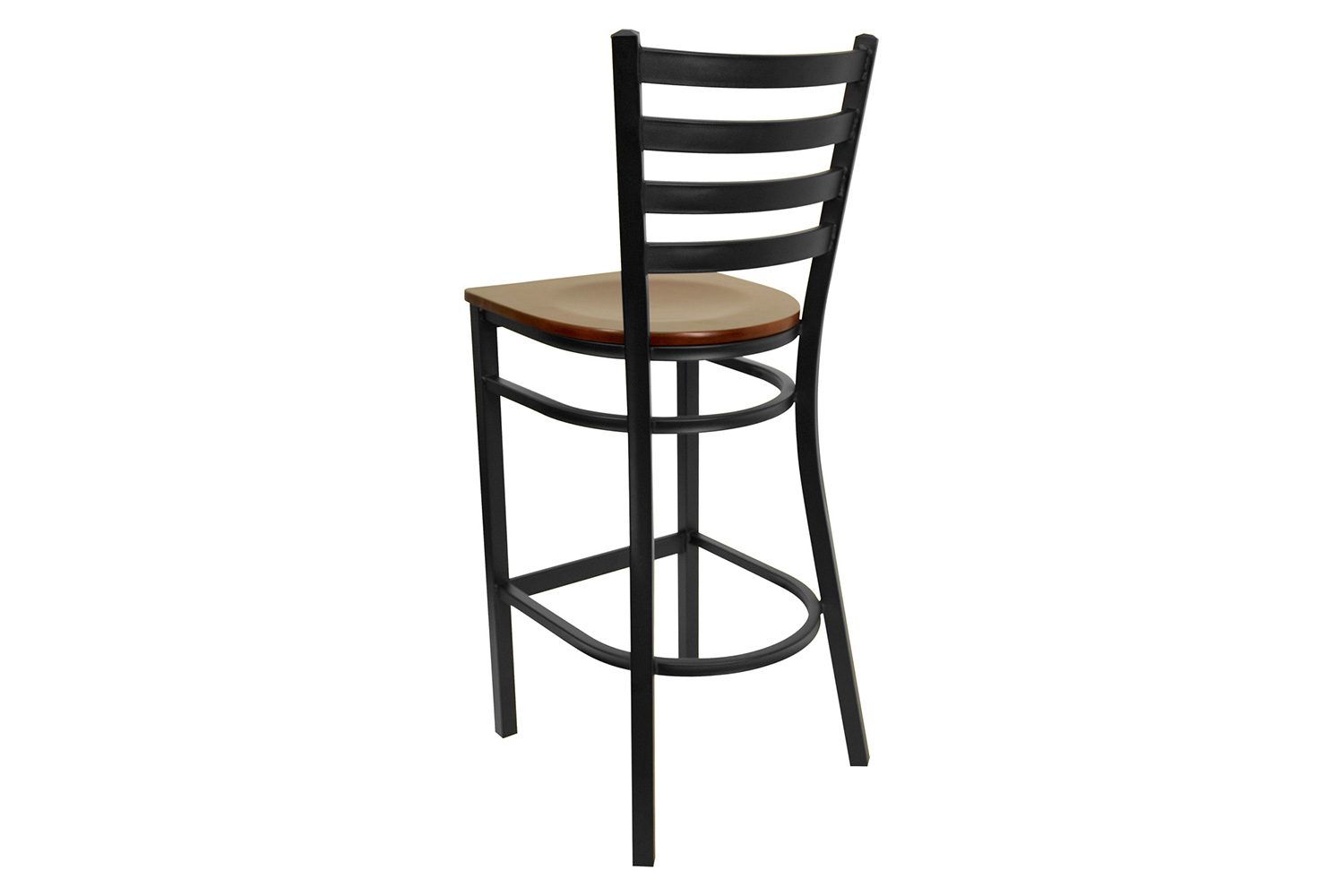 BLNK HERCULES Series Black Metal Ladder Back Restaurant Bar Stool with Wood Seat - Mahogany