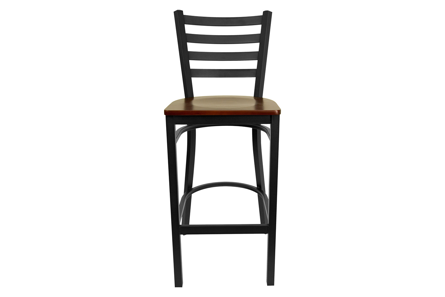 BLNK HERCULES Series Black Metal Ladder Back Restaurant Bar Stool with Wood Seat - Mahogany