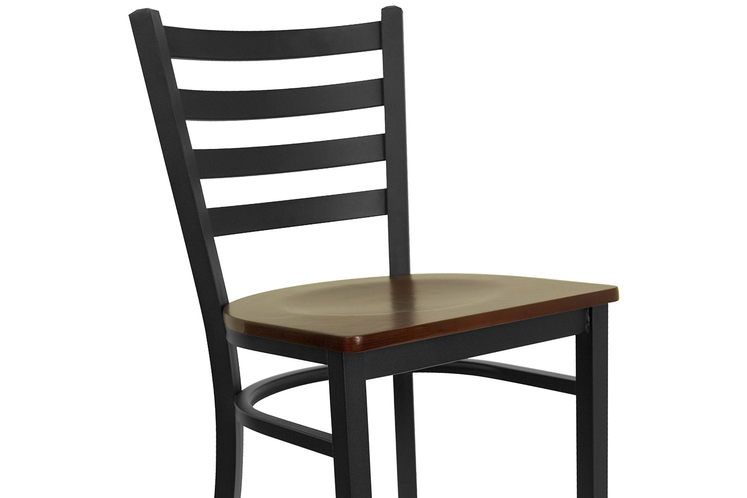 BLNK HERCULES Series Black Metal Ladder Back Restaurant Bar Stool with Wood Seat - Mahogany