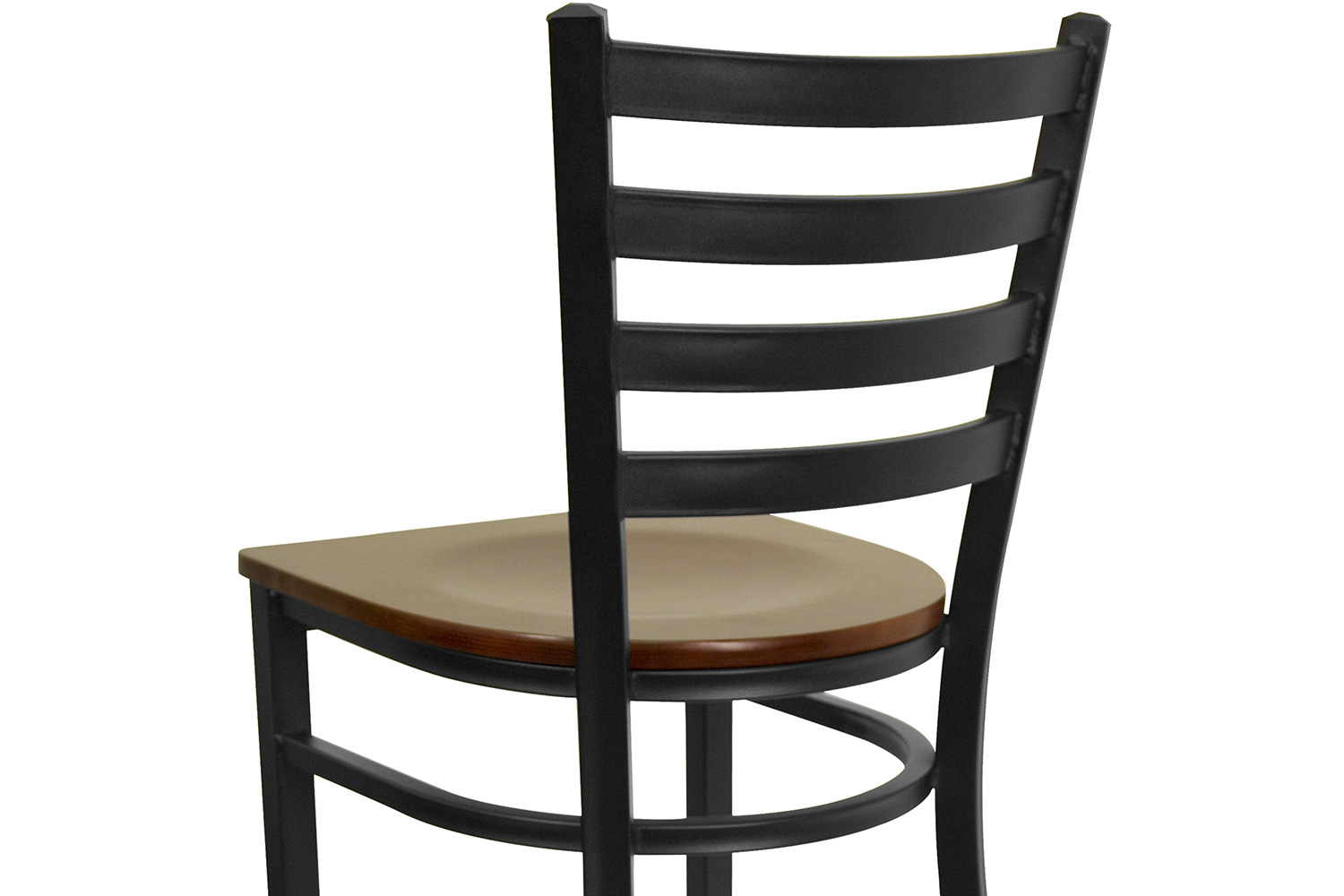 BLNK HERCULES Series Black Metal Ladder Back Restaurant Bar Stool with Wood Seat - Mahogany