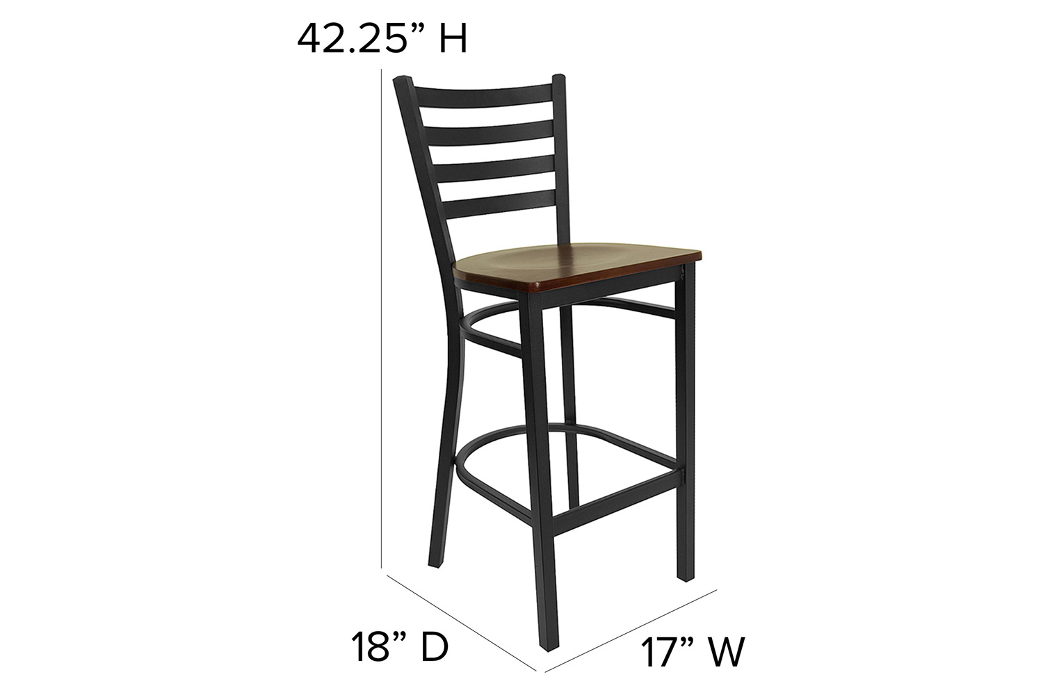 BLNK HERCULES Series Black Metal Ladder Back Restaurant Bar Stool with Wood Seat - Mahogany