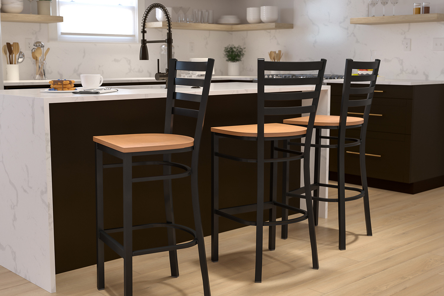 BLNK® HERCULES Series Black Metal Ladder Back Restaurant Bar Stool with ...