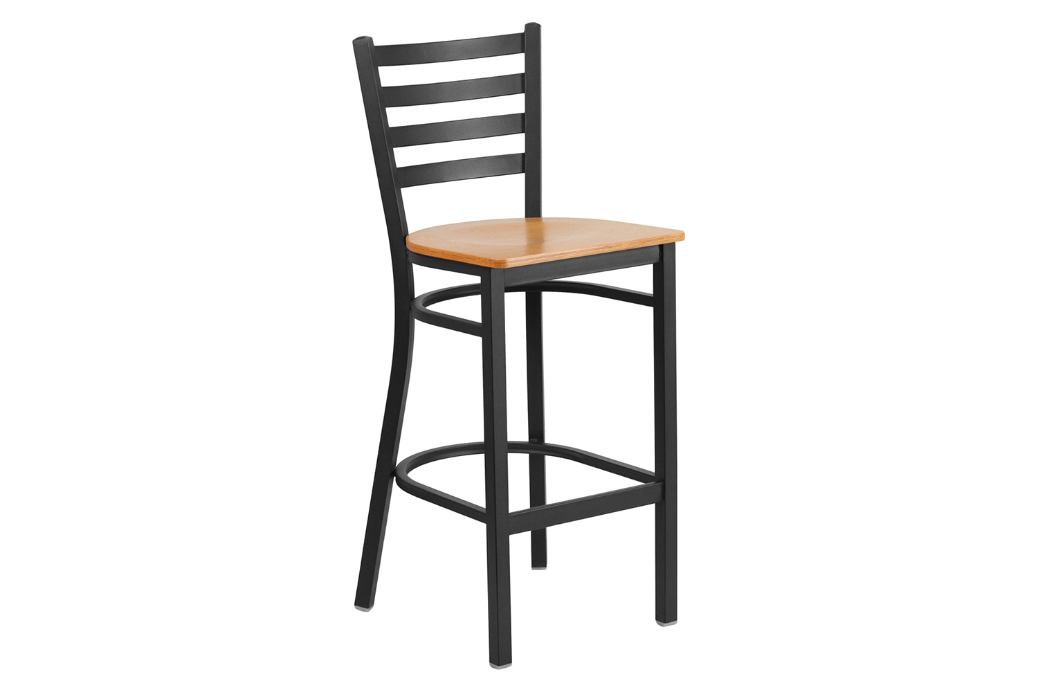 BLNK HERCULES Series Black Metal Ladder Back Restaurant Bar Stool with Wood Seat