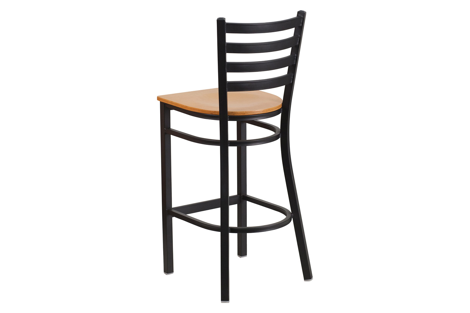 BLNK HERCULES Series Black Metal Ladder Back Restaurant Bar Stool with Wood Seat - Natural