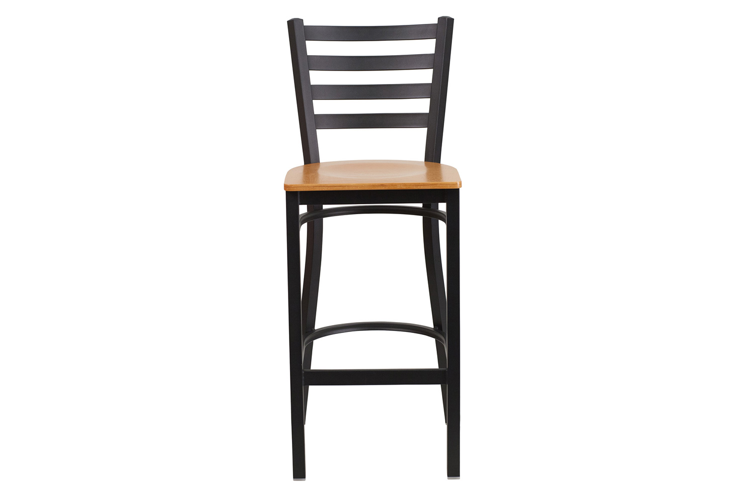 BLNK HERCULES Series Black Metal Ladder Back Restaurant Bar Stool with Wood Seat - Natural