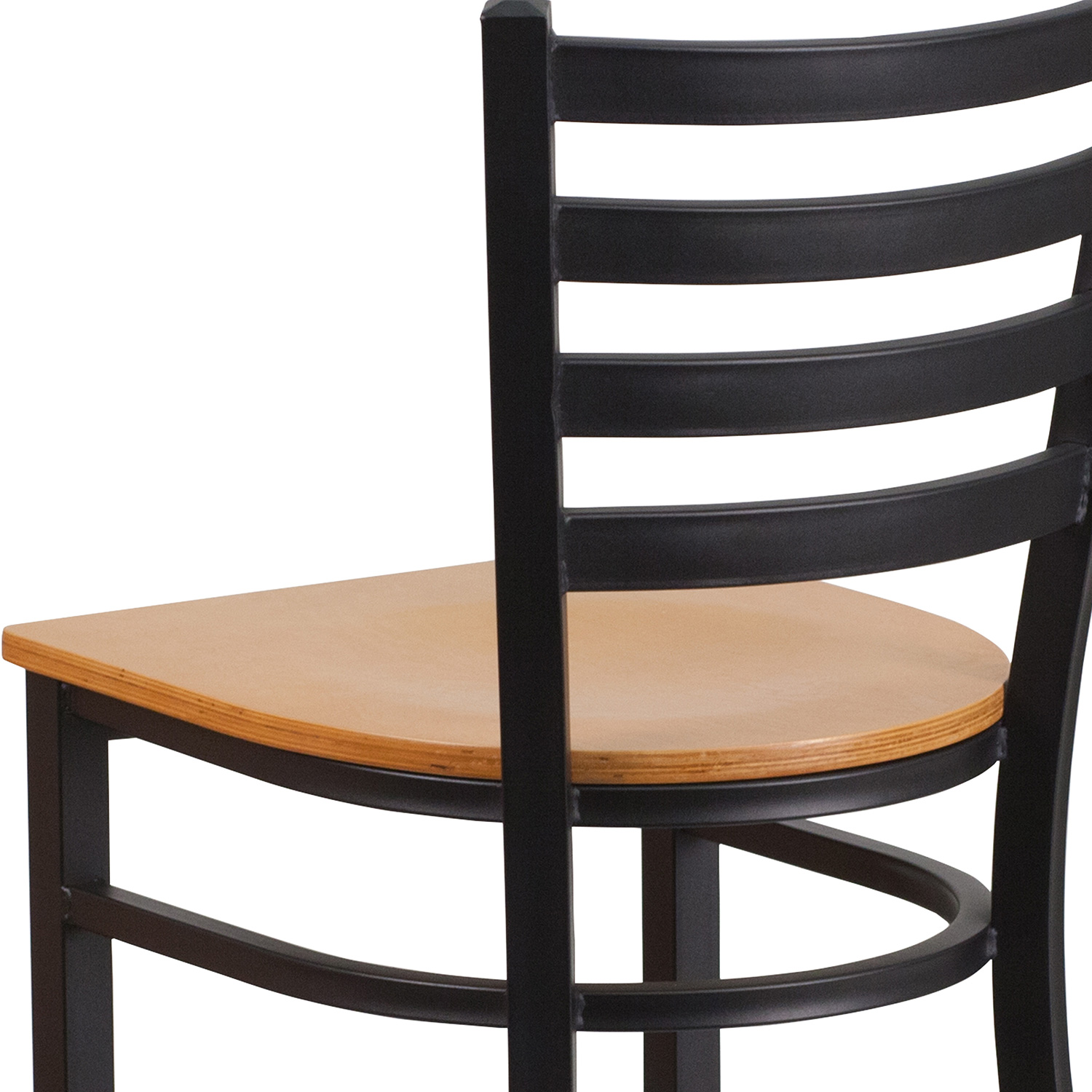 BLNK HERCULES Series Black Metal Ladder Back Restaurant Bar Stool with Wood Seat - Natural