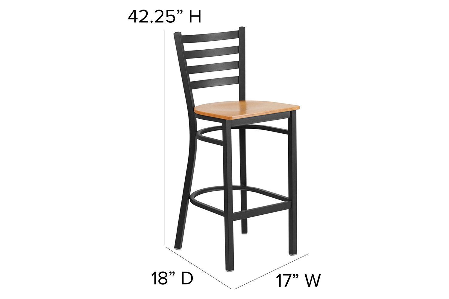 BLNK HERCULES Series Black Metal Ladder Back Restaurant Bar Stool with Wood Seat - Natural