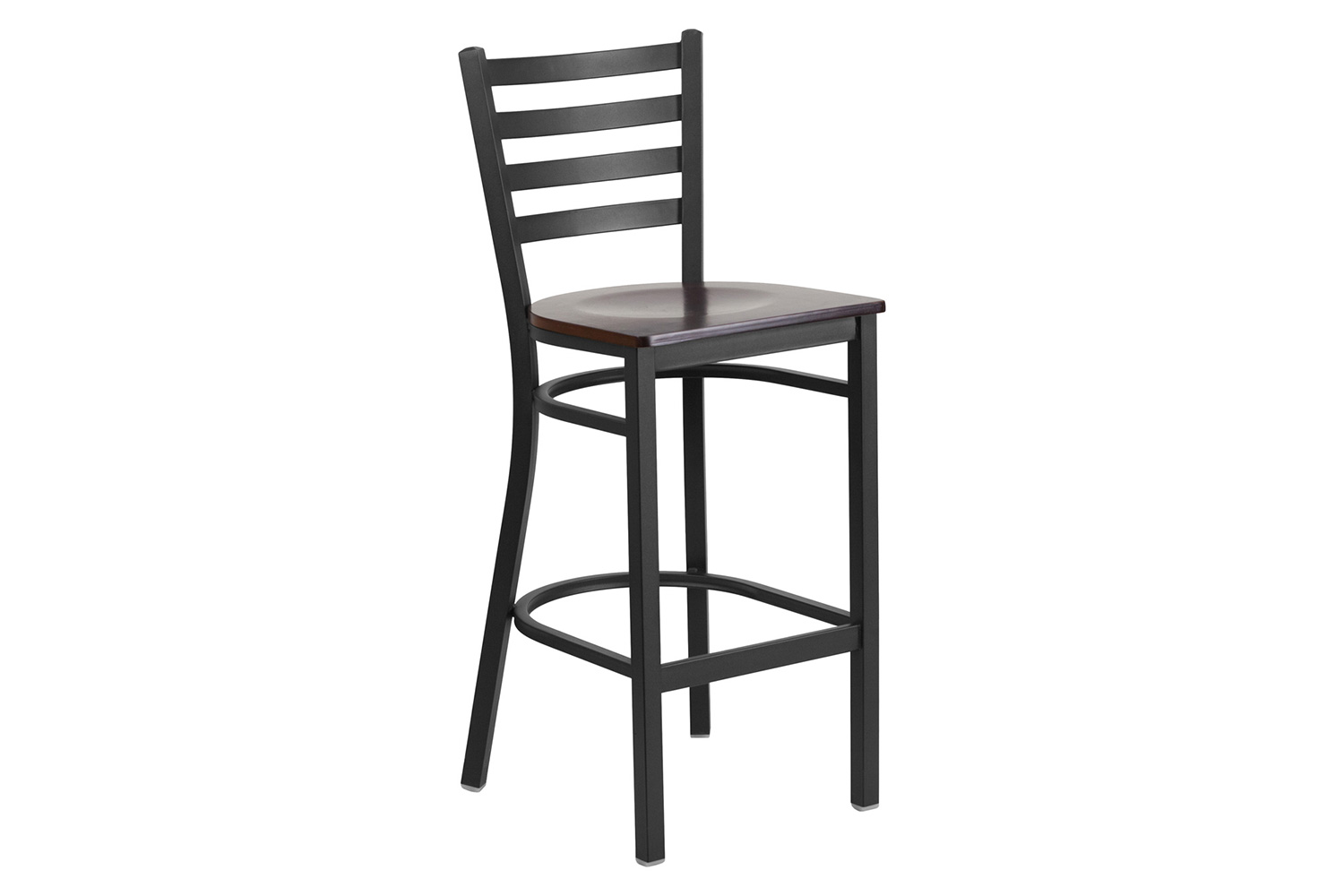 BLNK HERCULES Series Black Metal Ladder Back Restaurant Bar Stool with Wood Seat - Walnut