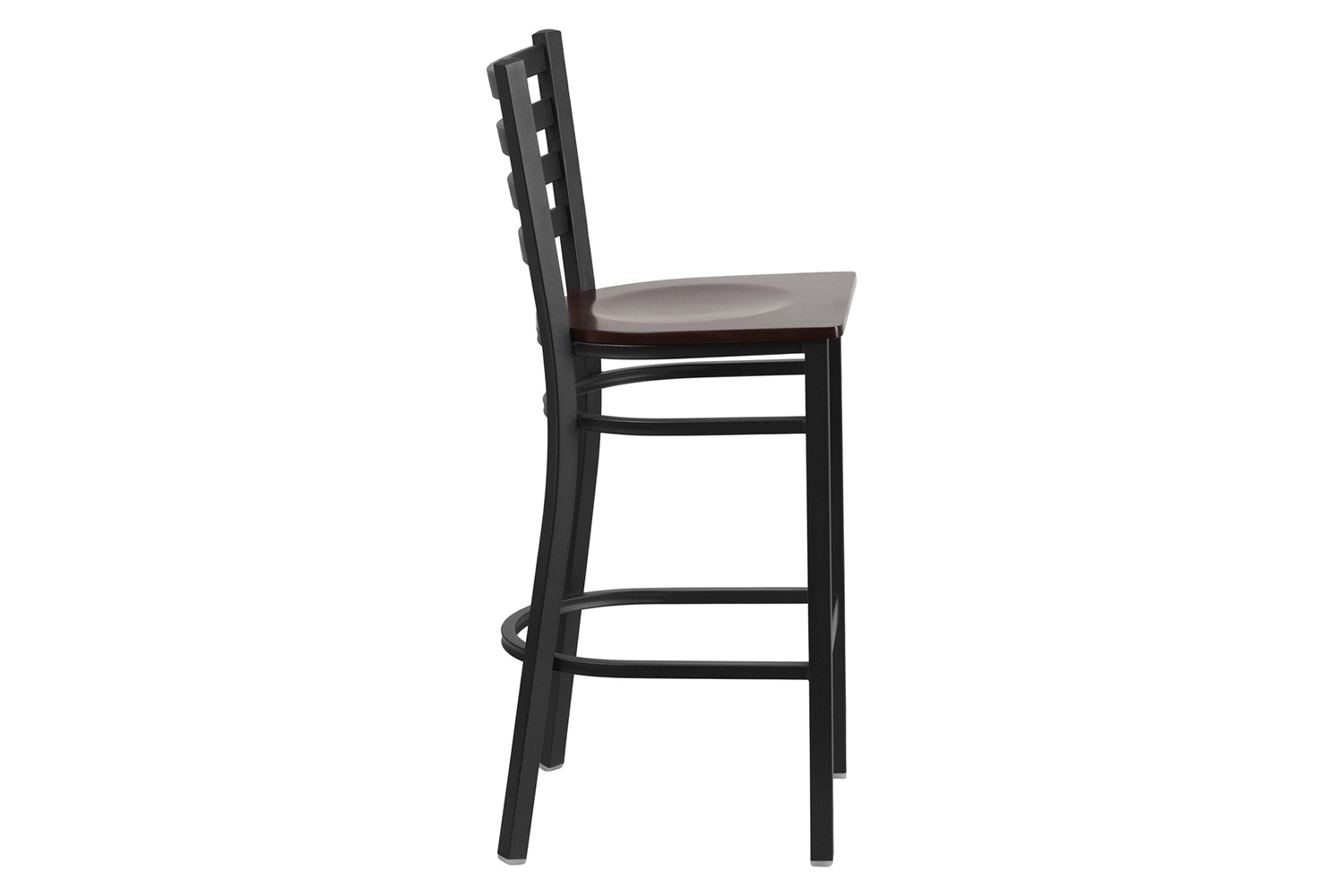 BLNK HERCULES Series Black Metal Ladder Back Restaurant Bar Stool with Wood Seat - Walnut