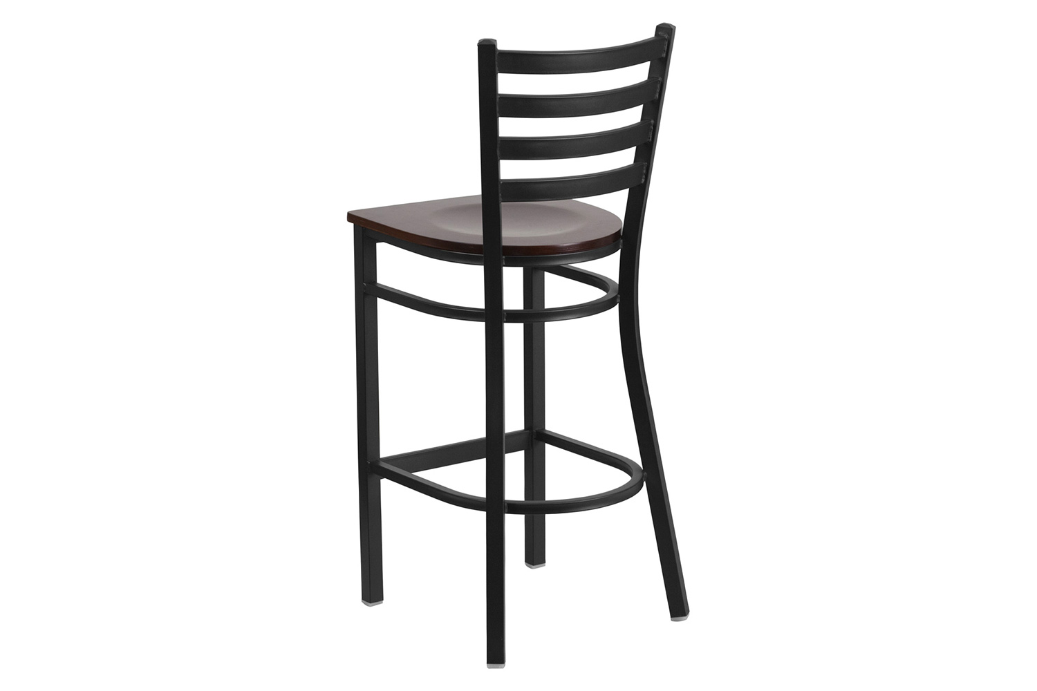 BLNK HERCULES Series Black Metal Ladder Back Restaurant Bar Stool with Wood Seat - Walnut