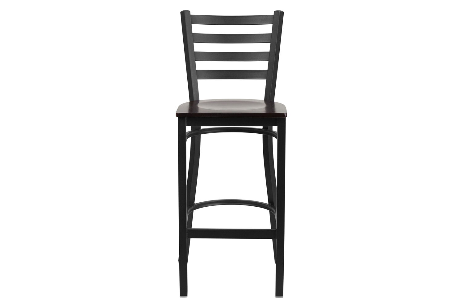 BLNK HERCULES Series Black Metal Ladder Back Restaurant Bar Stool with Wood Seat - Walnut