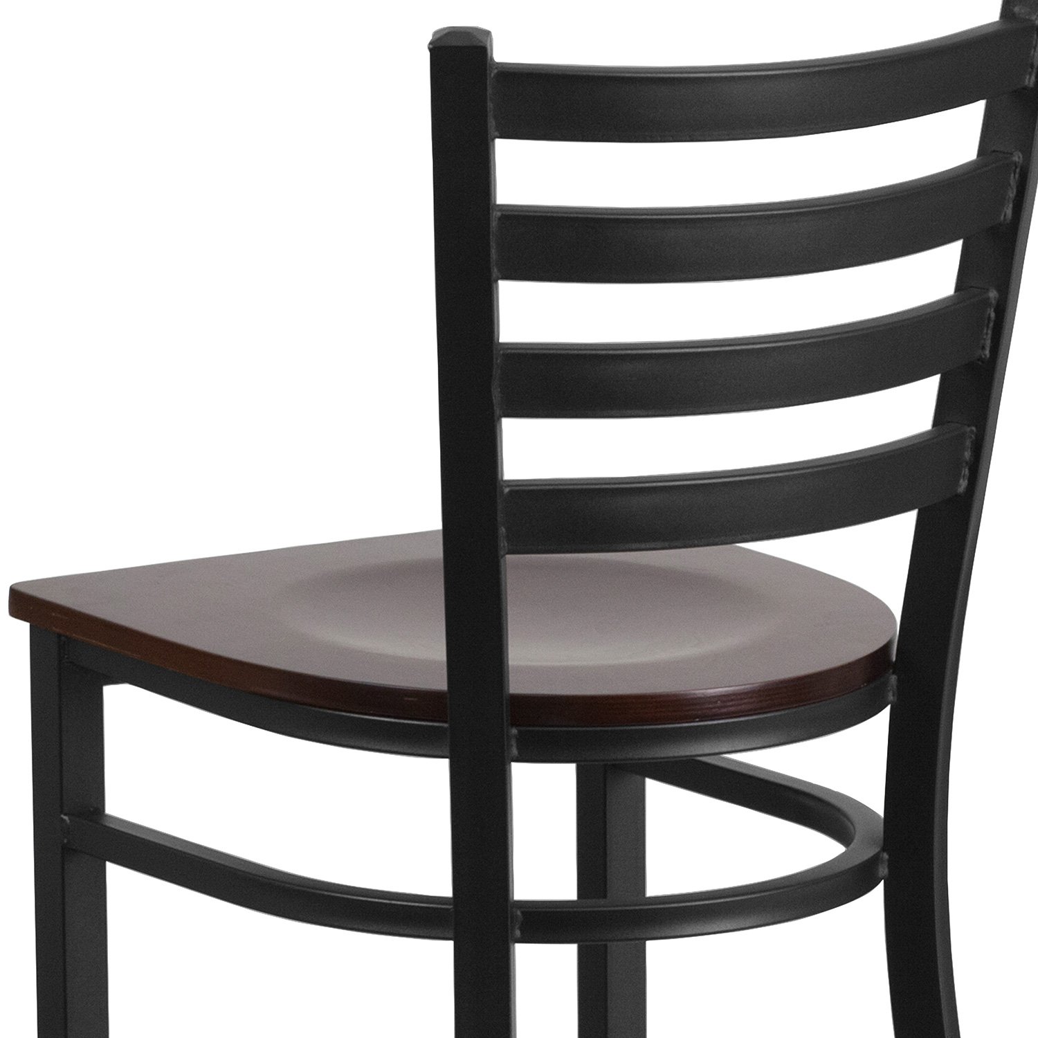 BLNK HERCULES Series Black Metal Ladder Back Restaurant Bar Stool with Wood Seat - Walnut