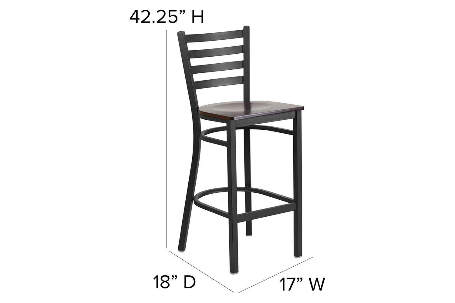 BLNK HERCULES Series Black Metal Ladder Back Restaurant Bar Stool with Wood Seat - Walnut