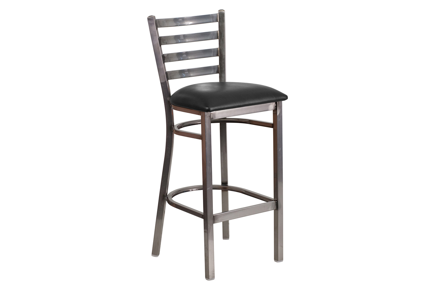 BLNK HERCULES Series Clear Coated Metal Ladder Back Restaurant Bar Stool with Vinyl Seat - Black