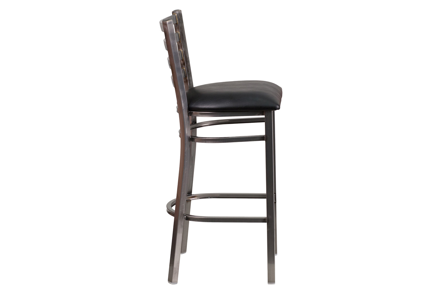 BLNK HERCULES Series Clear Coated Metal Ladder Back Restaurant Bar Stool with Vinyl Seat - Black