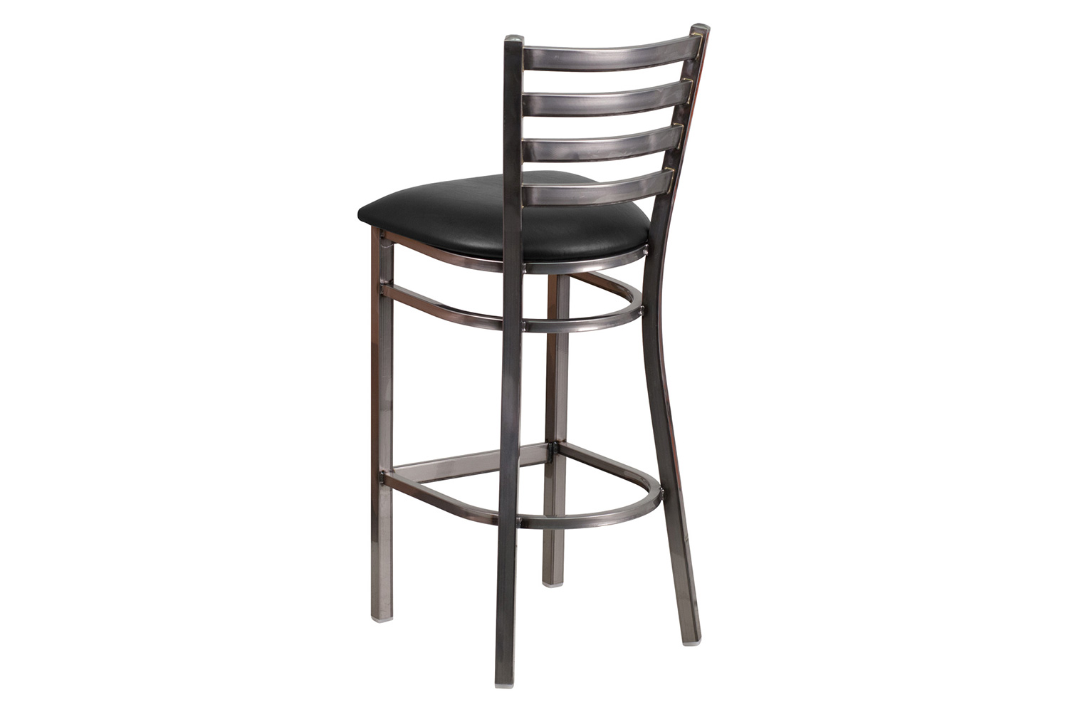 BLNK HERCULES Series Clear Coated Metal Ladder Back Restaurant Bar Stool with Vinyl Seat - Black