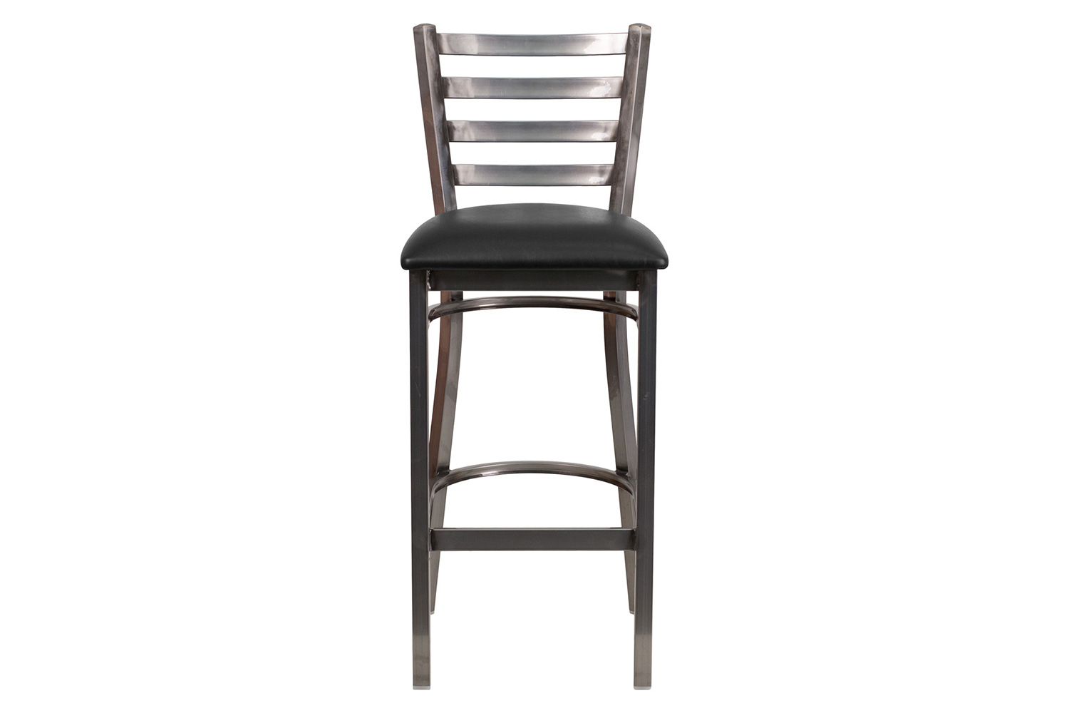 BLNK HERCULES Series Clear Coated Metal Ladder Back Restaurant Bar Stool with Vinyl Seat - Black