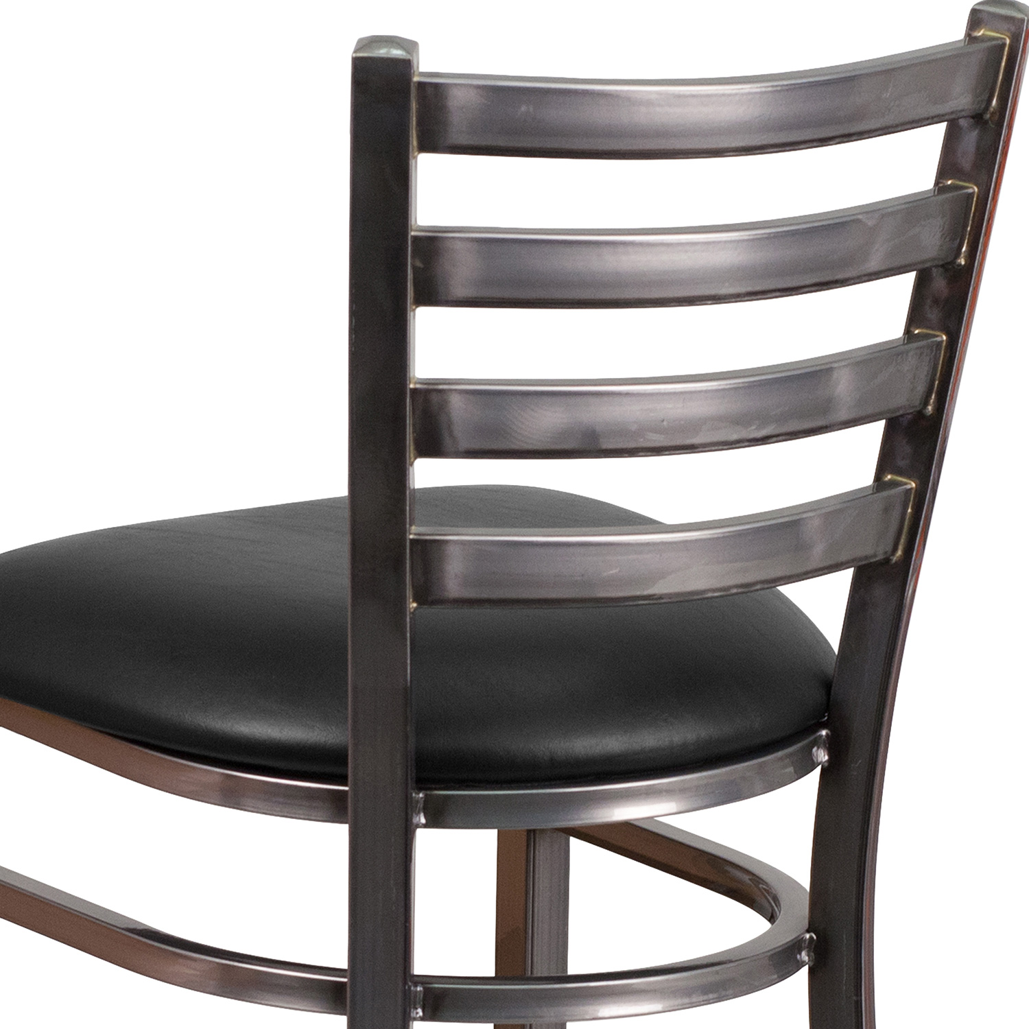 BLNK HERCULES Series Clear Coated Metal Ladder Back Restaurant Bar Stool with Vinyl Seat - Black