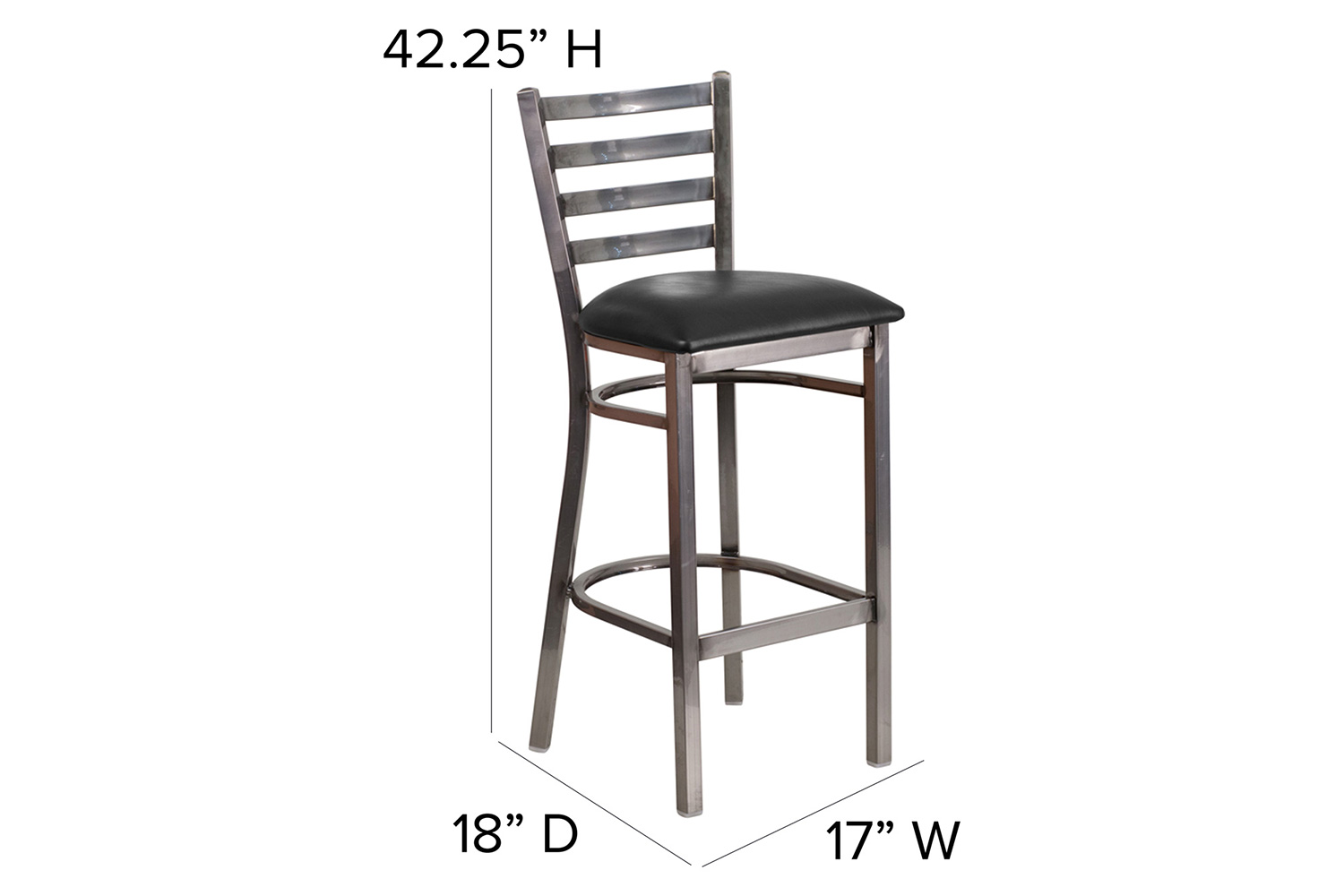 BLNK HERCULES Series Clear Coated Metal Ladder Back Restaurant Bar Stool with Vinyl Seat - Black