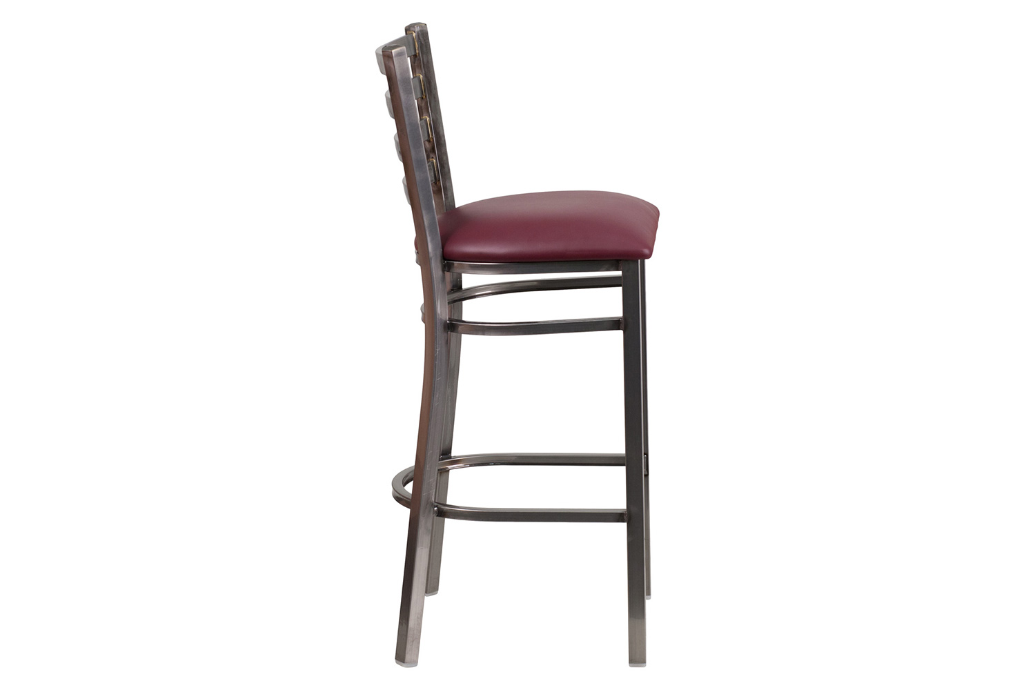 BLNK HERCULES Series Clear Coated Metal Ladder Back Restaurant Bar Stool with Vinyl Seat - Burgundy