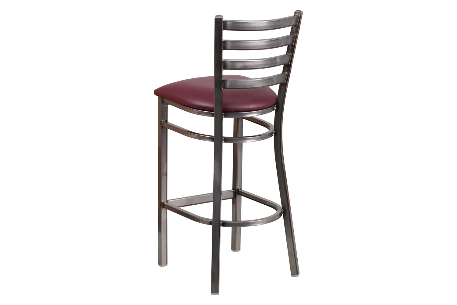 BLNK HERCULES Series Clear Coated Metal Ladder Back Restaurant Bar Stool with Vinyl Seat - Burgundy