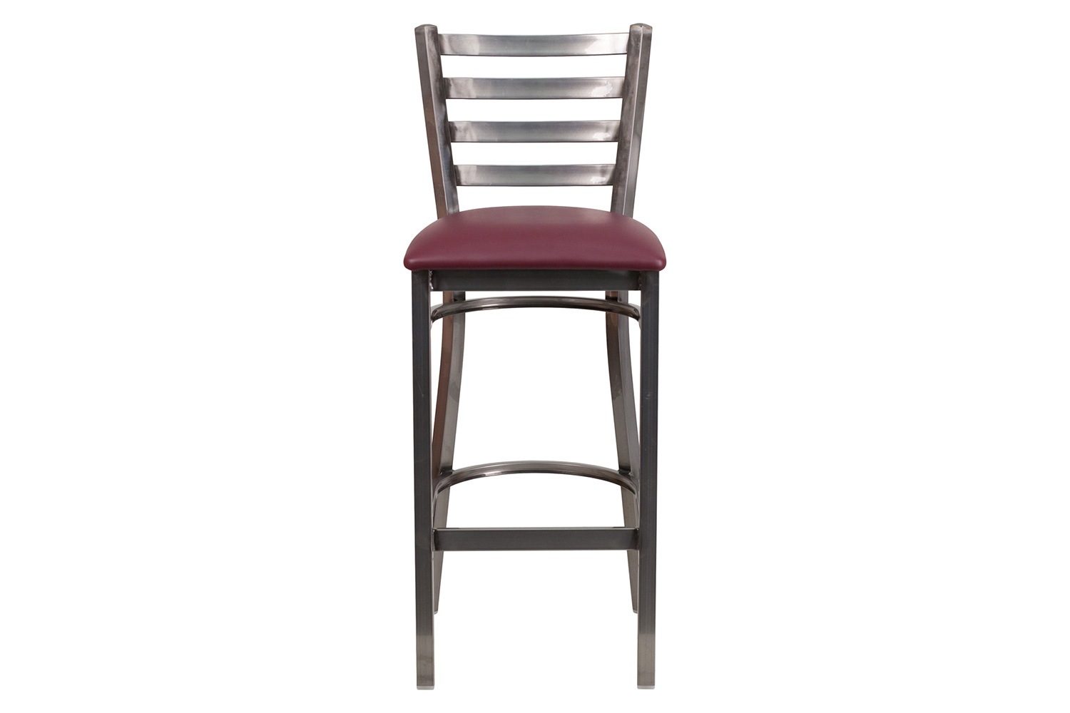 BLNK HERCULES Series Clear Coated Metal Ladder Back Restaurant Bar Stool with Vinyl Seat - Burgundy