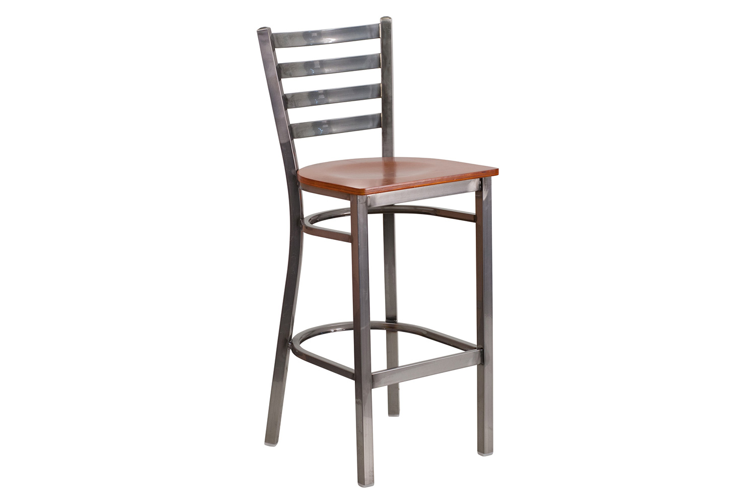 BLNK HERCULES Series Clear Coated Metal Ladder Back Restaurant Bar Stool with Wood Seat - Cherry