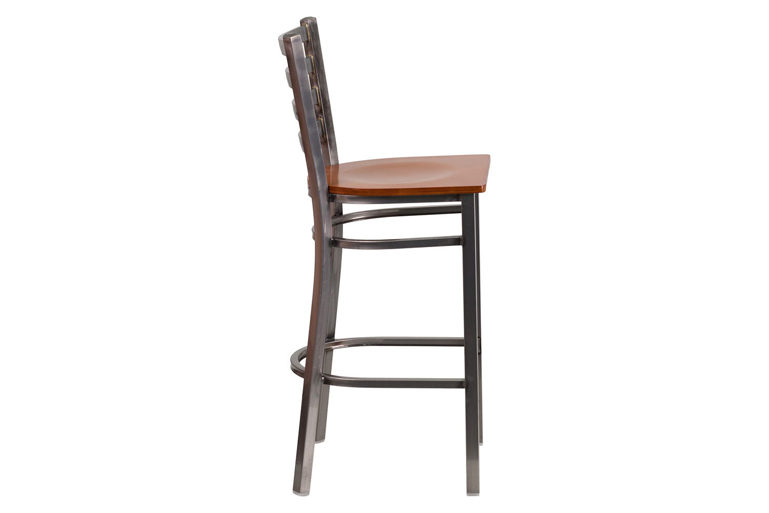 BLNK HERCULES Series Clear Coated Metal Ladder Back Restaurant Bar Stool with Wood Seat - Cherry