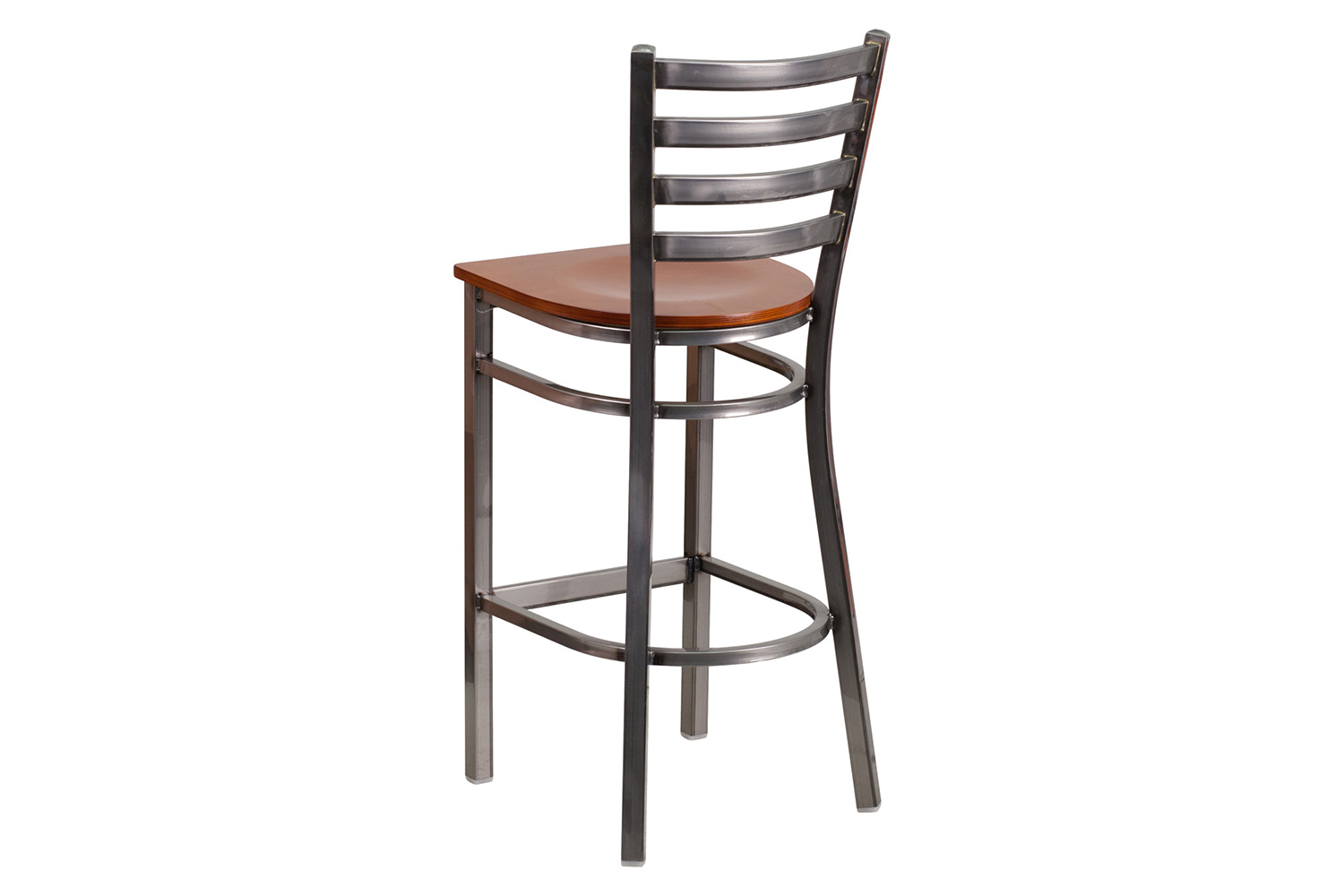 BLNK HERCULES Series Clear Coated Metal Ladder Back Restaurant Bar Stool with Wood Seat - Cherry